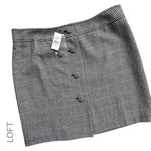 NWT | LOFT WOOL BLEND HOUNDSTOOTH MINI SKIRT FAUX BUTTON FRONT BLACK WHITE | 16